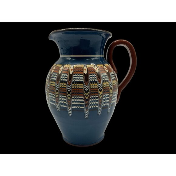 Bulgarian Troyan Pottery Pitcher or Jug w/Peacock Eye Pattern Red Ware Drinkware - Picture 2 of 16